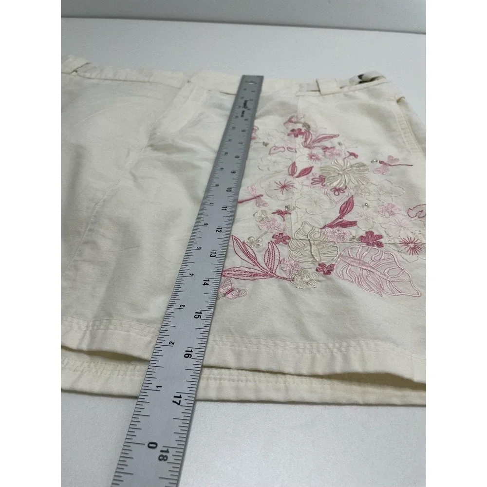 Fashion Bug Y2K Cream Embroidered Floral Dragonfly Utility Mini Skirt Fairy 14